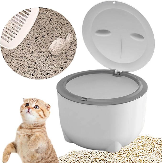 Cat Litter Trash Can with Lid Cat Litter Tray Kitten Potty, Dog Trash Can Cat Trash Bin for Small Animals Pet Accessories, White