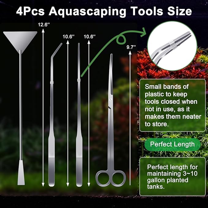4Pcs Aquascaping Tools, Jeimier Aquascape Kit, Long and Strong Aquarium Tweezers, Scissors, Algae Scraper, Aquarium Plant Tools, Fish Tank Plant Trimming Kit