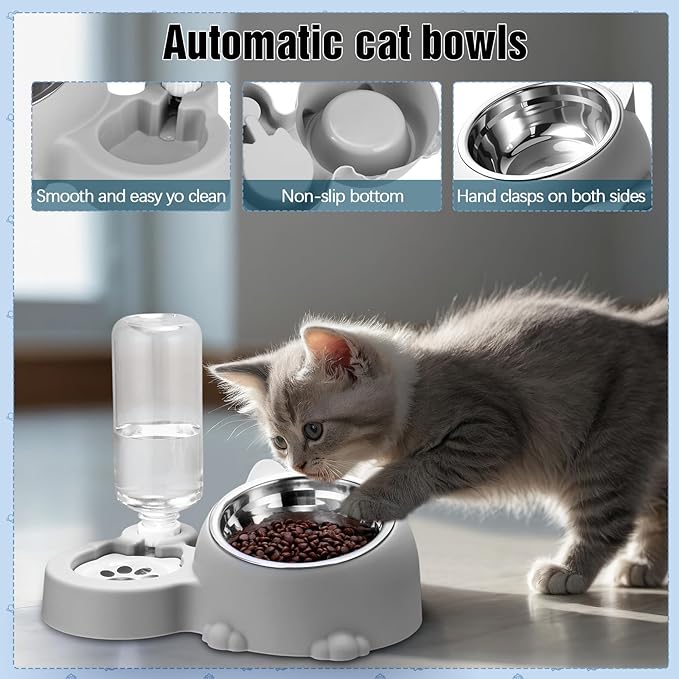 Eccliy Kitten Starter Kit, 10 Pcs Cat Starter Kit for Indoor Cats Kitten Essentials Includes Litter Box, Pet Toy, Folding Carrier, Climbing Frame, Mat, Collar, Automatic Food Bow(Cute,Gray)