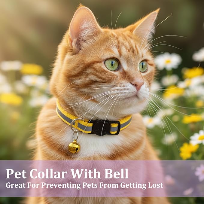 TIESOME 6 Pcs Reflective Cat Collar with Bell, Breakaway and Safe Collars for Cats, Nylon, Pet Collar Mixed Colors Adjustable 7.8-12.6 Inch