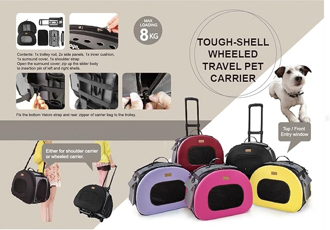 Pet Life ® 'Final Destination' Military-Grade Hardshell and Light 2-in-1 Wheeled or Carrying Travel Airline Cat and Dog Carrier Crate or Portable Pet Kennel