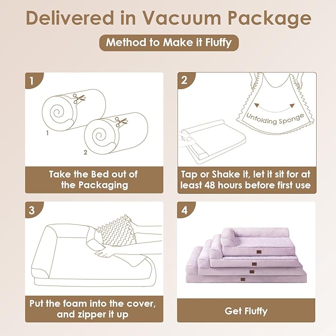 EHEYCIGA Memory Foam Dog Bed Large Size Dogs, Orthopedic Dog Bed Large with Washable Removable Cover, Waterproof Pet Sofa Couch with Nonskid Bottom, 36x27x6, Lilac