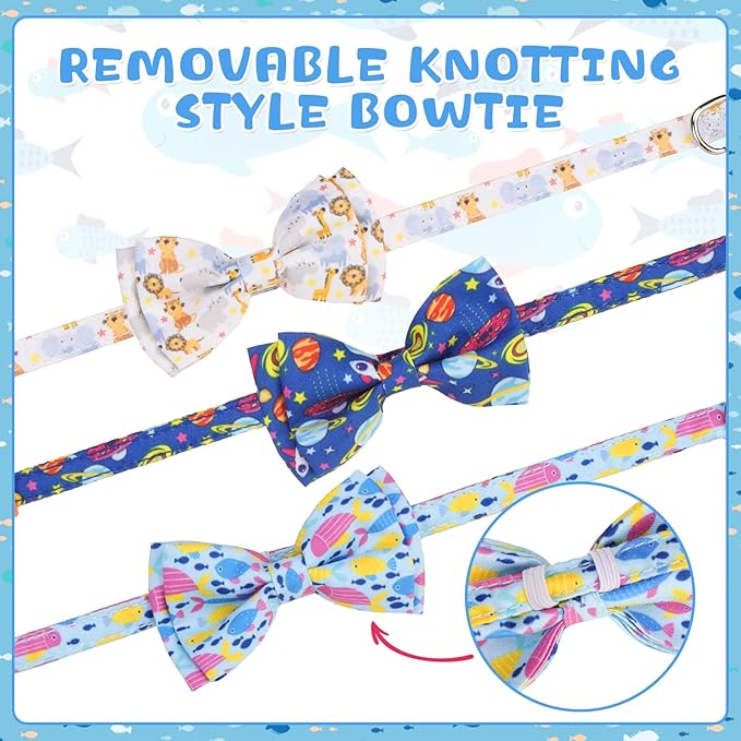 KOOLTAIL Boy Cat Collar Breakaway with Removable Bow Tie and Bell,3 Pack Fancy Cute Safety Buckle Kitten Collars with Charm Pendant, Adjustable Soft Pet Collars for Kitty Small Cats