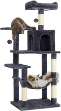 Feandrea Cat Tree, 55.1-Inch Cat Tower, Plush Multi-Level Condo with 4 Scratching Posts, 2 Perches, Hammock, Cave, Smoky Gray UPCT161G01