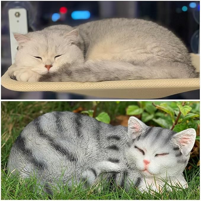 GARDEN WHISPER Cat Statue, Grey, Resin, Contemporary, Outdoor / Indoor Decor, 11.4" L x 7.1" W x 4.3" H, 1.5 lbs
