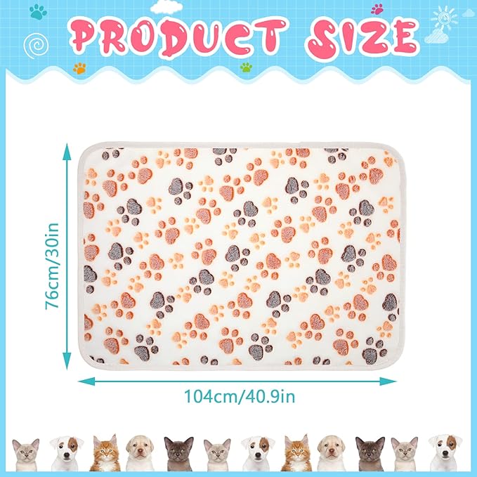 Tatuo 4 Pcs Dog Blanket for Pet Cat Blankets Indoor Puppy Teething Stuff Toys Paw Print Fleece Soft Blanket Sleep Mat for Guinea Pig Cage(White,X-Large(41 x 30 Inch),Square)