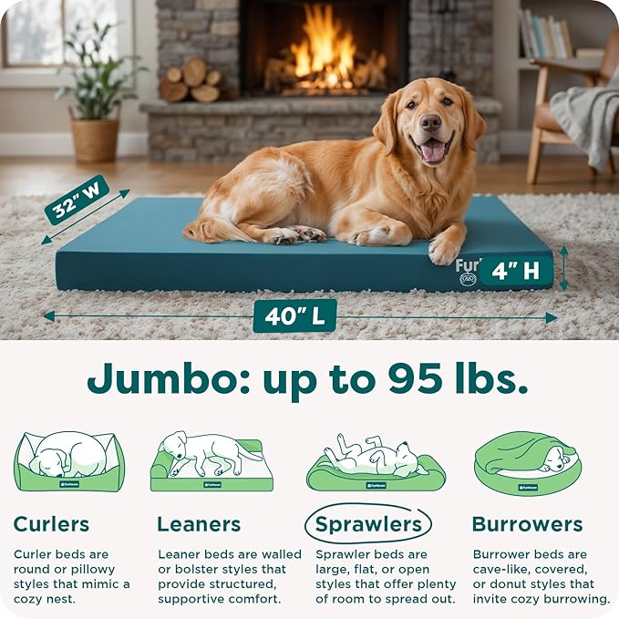 FurHaven Water-Resistant Orthopedic Dog Bed for Large Dogs, Oxford Polycanvas Mattress with Egg Crate and Solid Orthopedic Foam Base for Joint Support, Washable Cover, Jumbo XL, Deep Lagoon