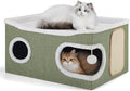 Cat Beds for Indoor Cats, Extra Wide Cat Cube House for Multi Cats, Foldable Cat Cave Hideaway with Arc-Edge Design & Oval Door, Double-Side Soft Cushion for All Seasons, 24"L x 17.7"D x 12.6"H, Green