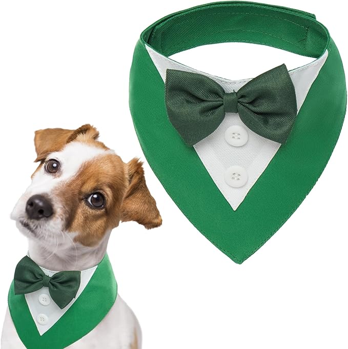FUAMEY Dog Tuxedo St.Patrick's for Large Dogs,Dog Formal Suit Dogs Attire Pet Bow Tie Puppy Party Costumes Cat Tux Outfits Pets Bandana Cosplay Adjustable Bowties St.Patrick's Day Green L
