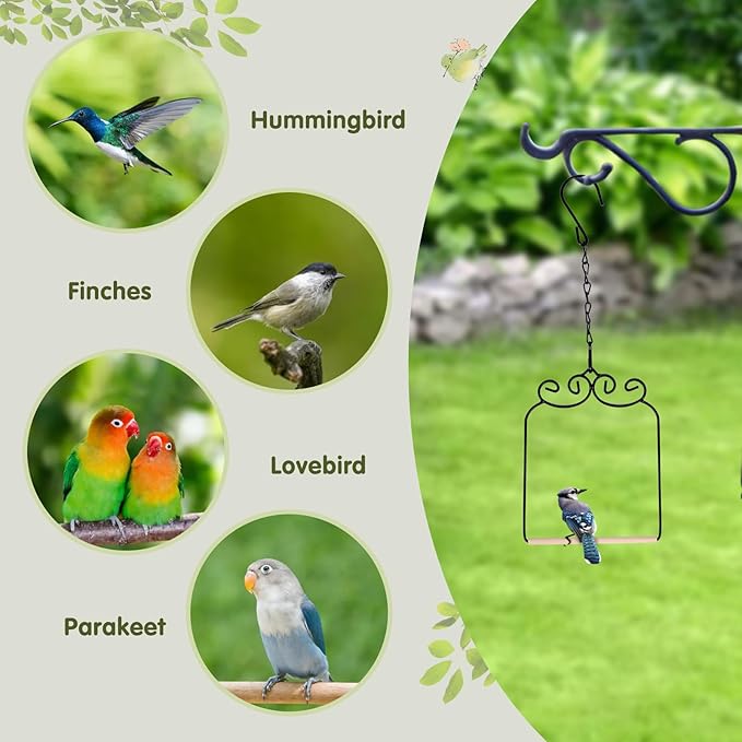 3PK Metal Frame Hummingbird Swings and Perches with Wooden Dowel Black Bird Swing Outdoor Bird Perch Humming Bird Swing (3PK)