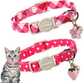 Cat Collar,2 Pack Cute Cat Collars Breakaway with Bell- Safety Buckle Pink Plaid Cat Collar for Girl Cats and Small Dogs，Adjustable 7-12 Inch,Pet Supplies Accessories