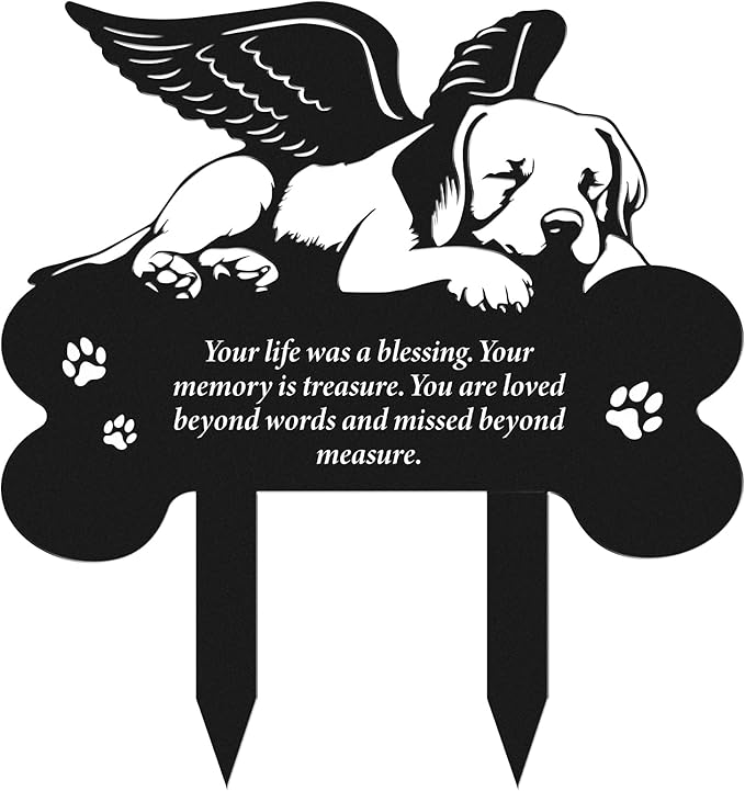 Metal Pet Grave Markers Dog, Dog Memorial Grave Markers Outdoor, Garden Plaque Decorations for Cemetery Pets (8 X 12 Inches)