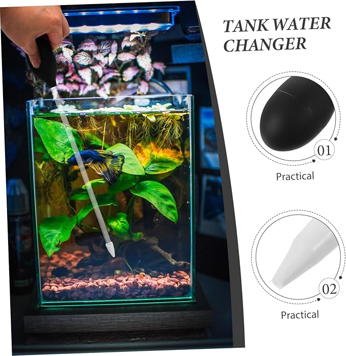 2pcs Fish Tank Water Changer Aquarium Cleaning Tool with Manual Pipette Long Coral Tools Feeder for Home (35cm Tube Clear)