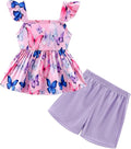 Toddler Baby Girls Summer Clothes Outfits Ruffled Sleeve Dinosaur Shirt Leopard Tops and Shorts Pants Sets 2PCS