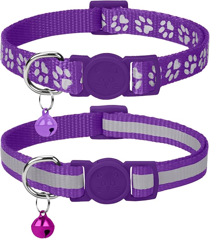 Taglory Kitten Collar Breakaway with Bell, 2 Pack Girl Boy Pet Kitten Collar Adjustable 6-8 Inch for 2-6 Months Cat, Purple