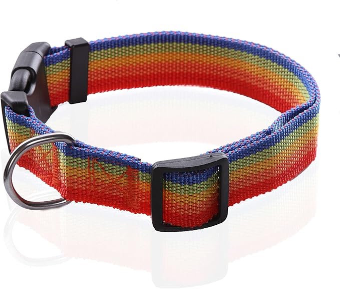Adjustable Nylon Dog Collar, pet Collar 1 Inch 3/4 Inch 5/8 Inch Wide, for Large Medium Small Dogs (S(5/8" x 11-16"), Rainbow)