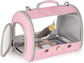 Long Tail Bird Travel Carrier Cage with Tray and Stand Perch, Portable Lightweight Clear Windows Carry Bag for Parakeet Budgies Cockatiel Transport to Vet (Pink, Cylinder Design - Clear)