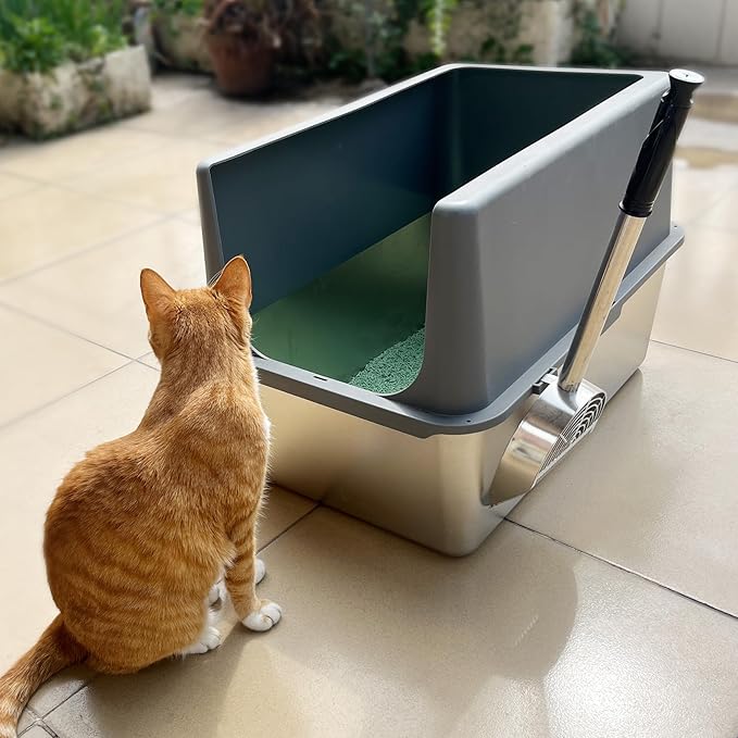 Cat Litter Scoop Deep Shovel, Detachable Long Handle Litter Scooper, Metal Cat Litter Scoop, Stainless Steel Cat Litter Scoop, Kitten Pooper Lifter, Kitty Metal Scooper with Holder Round Hole