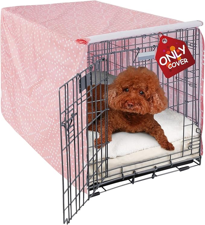 Explore Land Pattern Dog Crate Cover for 42 Inches Wire Cage, Heavy-Duty Polyester 1 2 3 Doors Standard Metal Pet Kennel Enclosure (Princess Pink)