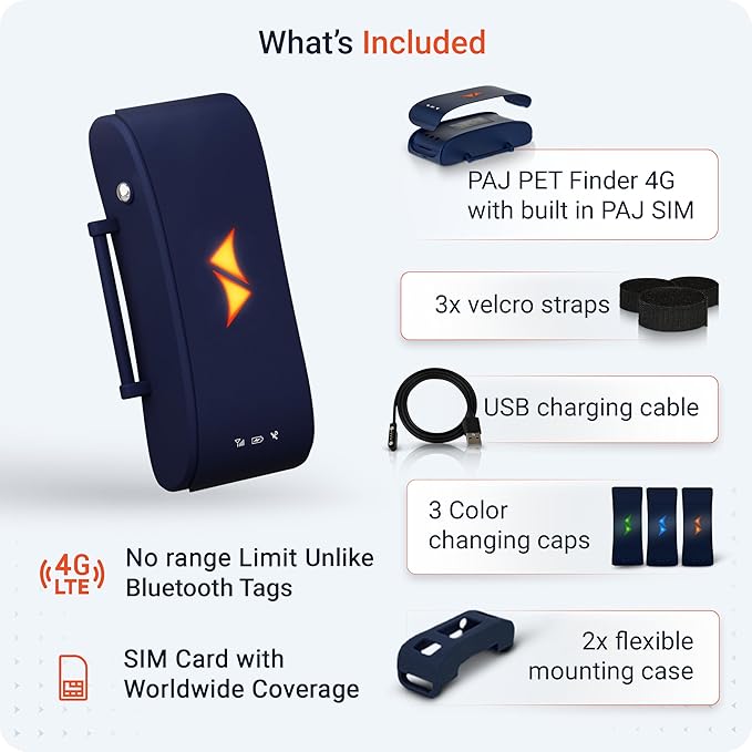 PAJ GPS Dog Tracker - 4G Real-Time Tracking & Runaway Alerts - Waterproof, Long-Range, Smart App Monitor Health & Activity - Fits Any Collar, Mini Device Navigator Chip - Subscription Required - Blue