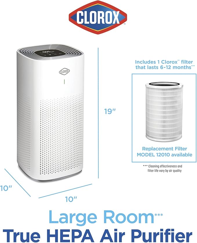 Clorox HEPA Air Purifiers for Home, True HEPA Filter, Large Rooms Up to 1,500 Sq Ft, Removes 99.9% of Mold, Viruses, Wildfire Smoke, Allergens, Pet Allergies, Dust, AUTO Mode, Whisper Quiet