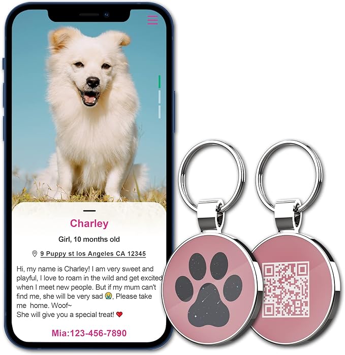 MYLUCKYTAG QR Code Pet ID | Personalized Dog & Cat Collar Tag | Online Profile with Instant Scanned Location Alert Email