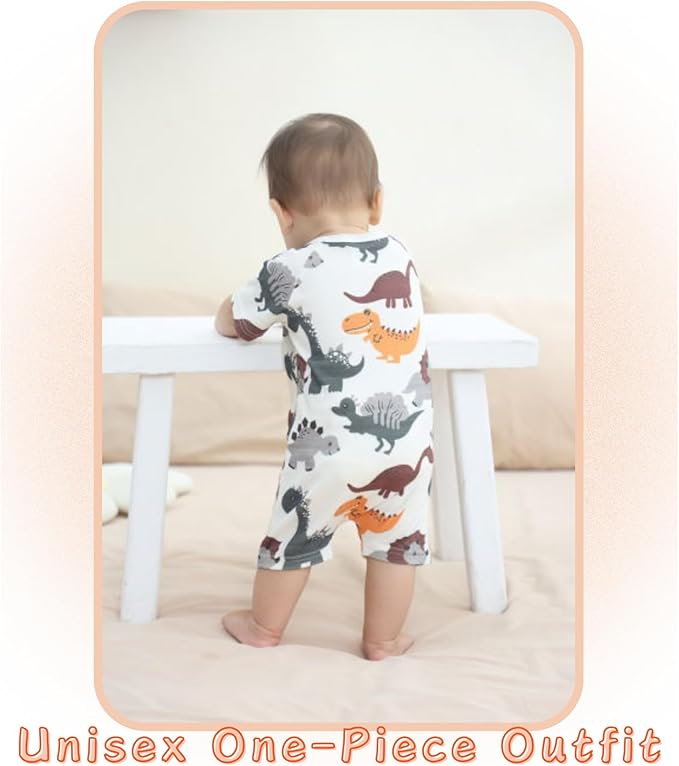 Unisex Summer Trendy 2-Pack Rompers Short Sleeve Zipped Bodysuit Infant Cotton Outfits