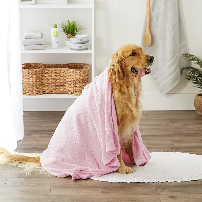 Bone Dry Embossed Bone Print Pet Blanket, Pink, 36x48"