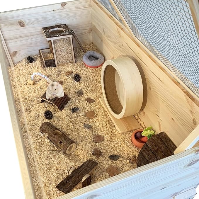 Wooden Hamster Exercise Wheel, Silent Silent Running Wheel Wooden Small Pets Quiet Spinner Play Toy Cage Accessories for Dwarf Syrian Hamster Rat Gerbil Mice Guinea Pigs(S)
