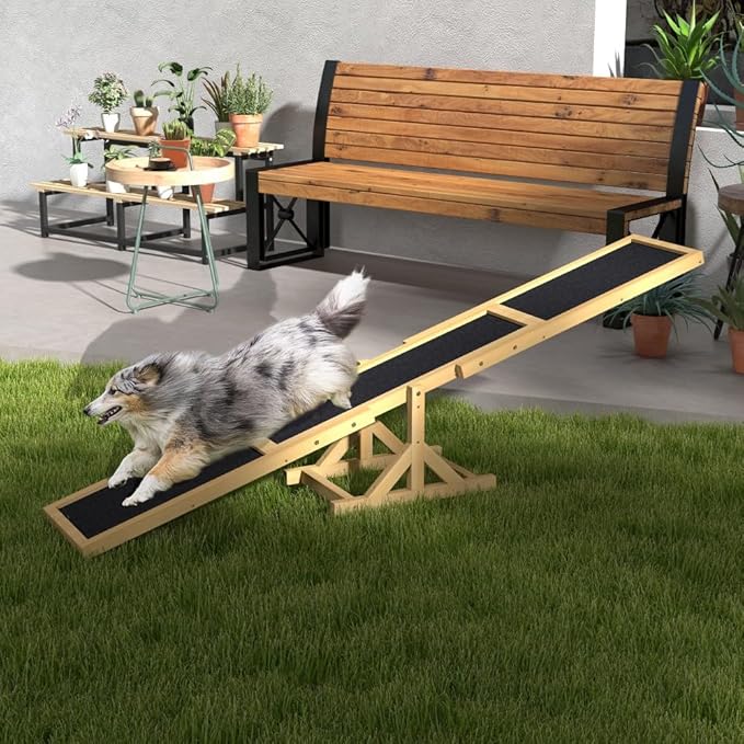 71" Dog Agility Seesaw Outdoor for Training and Exercise, Wooden Platform Dog Agility Training Equipment - Dog Obstacle Course Backyard Run Game Toy (Yellow)