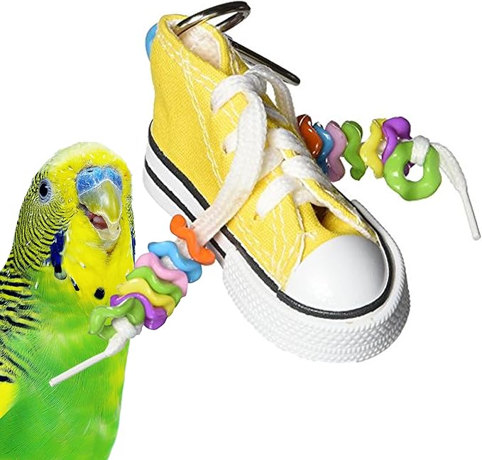 Super Bird Creations SB719 Beaker Sneaker Bird Toy for Parrotlets, Parakeets, Cockatiels, Lovebirds, ringnecks, Medium Conures - Mini Colorful Canvas Sneaker - Small/Medium Bird Size, 6" x 2"