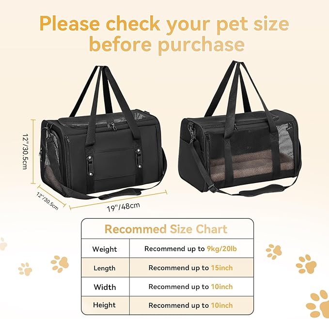 PETSFIT Large Cat Car Carrier with Patented Safety Buckles(19 x 12 x 12) – Roomy Escape-Proof for Safe Driving, Lockable Zippers & Safety Tether, Soft-Sided Travel Carrier for Road Trips & Vet Visits