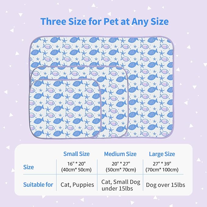 NWK Pet Cooling Mat - Ice Silk Cooling Mat for Dogs & Cats Portable & Washable Pet Cooling Blanket, Car Seats, Beds for Summer (1, Purple Fish, 16’’ X 20’’ X 0.3)