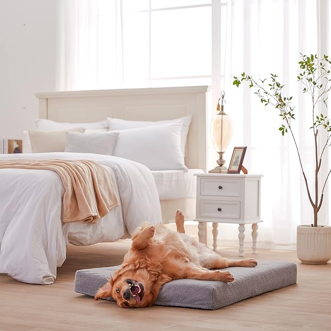 Extra Large Dog Bed, Cooling Dog Beds for Large Size, Washable Orthopedic Pet Mat for Crate with Joint Relief Memory Foam, Waterproof Liner and Plush Cover (50’’x 34’’)