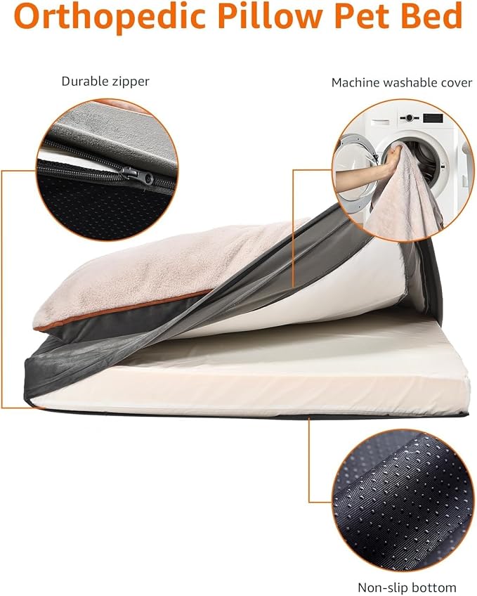 Amazon Basics Dog Bed with Cooling Gel Memory Foam, Pressure-Relief Support for Dogs up to 50lbs, Non-Slip Bottom, Machine Washable Cover, Large Sized (36" x 27"), Grey