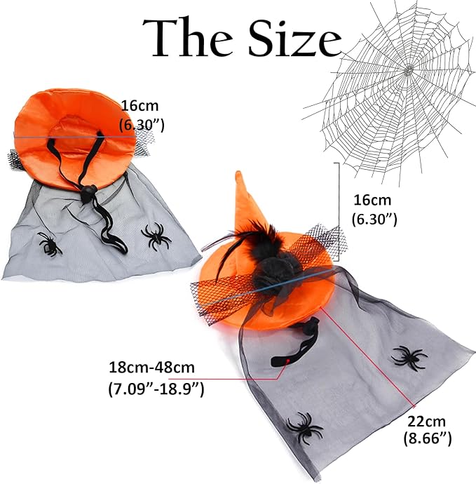 Lionheart Glory Halloween Dog Cat Witch Hat - Bat Gauze Headscarf or Veil Headdress - Funny Adjustable Soft Elegant Pet Headgear - For Halloween Party Accessories