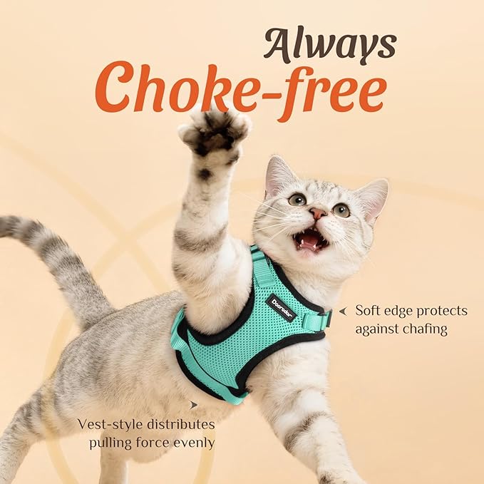 Dooradar Cat Harness and Leash Set, Escape Proof Safe Adjustable Kitten Vest Harnesses for Walking, Easy Control Soft Breathable Mesh Jacket with Reflective Strips for Cats, Green, S