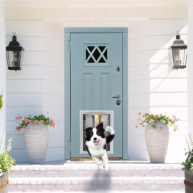 Large Dog Door, Aluminum Frame Doggy Door, Weatherproof Dogs Doors with Automatic Closing Double Panels for Energy Efficient, Heavy-Duty Doggie Doors for Large and Medium Dog Up to 120LBS