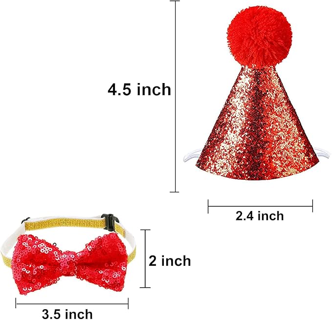 Christmas Pet Party Jazz Hat and Blingbling Bow Tie Breakaway Collar Set, Adjustable Headband for Kitten Puppy Small Dogs Cats (Sequin-Red)