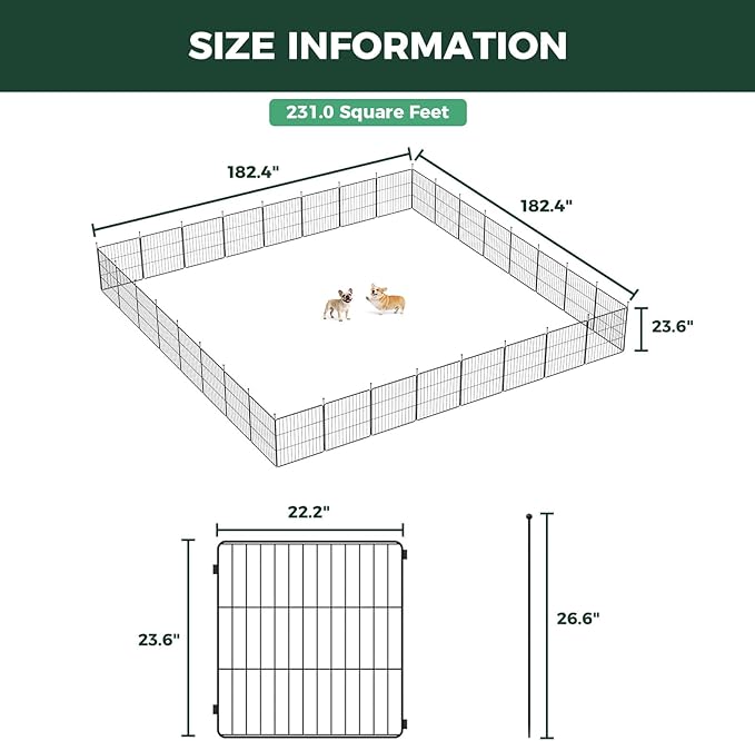 FXW MiniPaws Unleashed Dog Playpen, Expandable & Portable Design for Yard, RV Camping and Indoor Use, for Puppies and Small Dogs, 24-inch 32 Panels