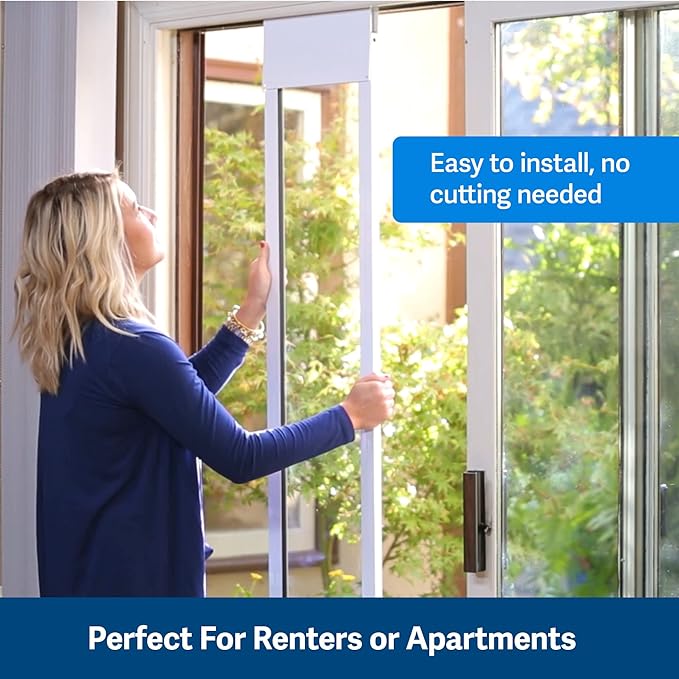 PetSafe Sliding Glass Pet Door - No-Cut DIY Install Doggy Door for Renters - Aluminum Frame - Adjustable Height 75 7/8" to 80 11/16" - Ideal for Medium Dogs Up to 40 lb - White