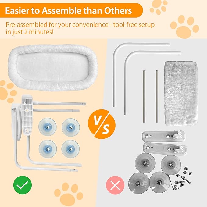 L&W BROS. 2PC Cat Window Perch Cushion Bed Cat Hammock with 4 Updated Suction Cups Easy to Assemble Window Bed for Heavy Large Cats (M 2Pc)