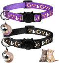 Baeuppit 2PCS Breakaway Cat Collars with Bell Moons Stars Cute Kitty Adjustable Safe Kitten Collars with Pendant Glow in The Dark(Black&Purple)