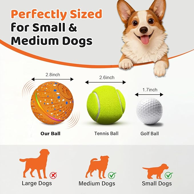 Interactive Dog Toys Ball - Smart Moving Bouncing Dog Ball with Colorful Lights, E-TPU Material, 3 Play Modes Automatic Rolling Balls Toy for Small Medium Dogs Keep Them Busy(Orange)