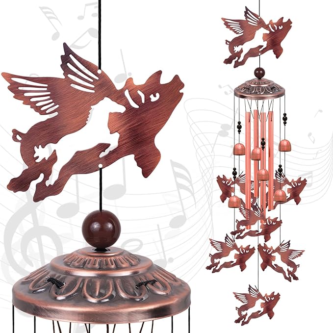 Flying Pig Wind Chimes, Gifts for Mom & Grandma & Woman & Family & Neighbor, Pigs Decoration for Home,Garden,Balconies,Room,Patio,Indoor,Outdoor Wind Catcher, Memorial Windchime, Blessing Wind Bells