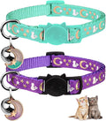 2PCS Breakaway Cat Collars with Bell Cute Kitty Glow in The Dark Adjustable Kitten Collars 7.9-13.0 Inch(Teal&Purple)