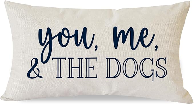 PANDICORN You Me & The Dogs Lumbar Throw Pillow Covers 12x20 Inch Outdoor Rustic Farmhouse Decorations Decorative Cushion Case Sign Pet Dog Lover Gifts for Women Home Sofa Couch Room Decor