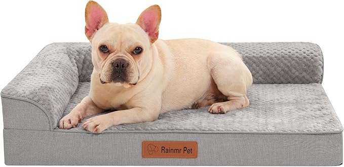 Orthopedic Dog Bed for Small and Medium Dogs, Memory Foam Pet Bed with Washable Removable Cover, Nonskid Bottom, Waterproof, for Indoor, Outdoor, Crate ＆ Car Use, 30x20x6 Inches, Light Grey