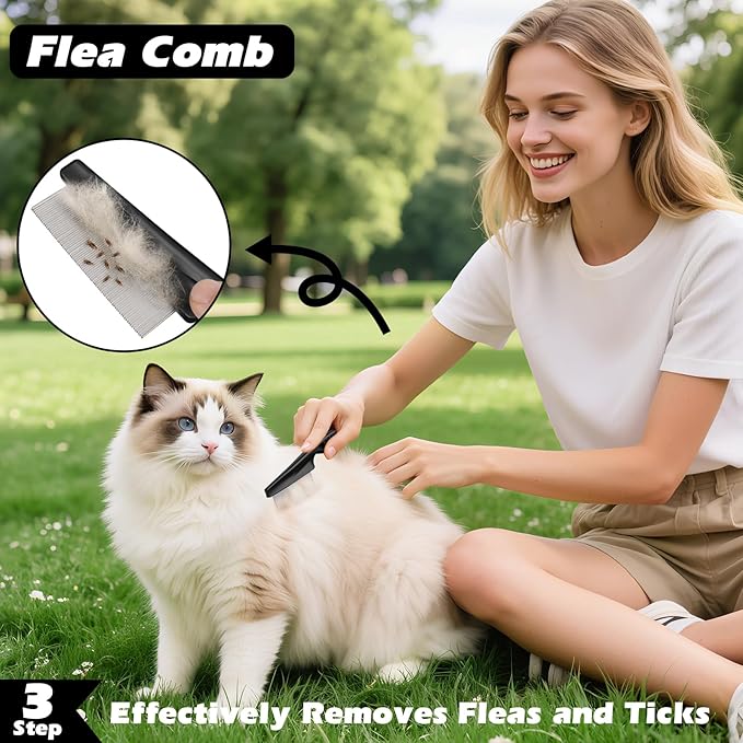 3PCS Self Cleaning Slicker Brush & Pet Grooming Rake & Flea Comb for Dogs,Cats and Horses | Double-Sided Dematting Comb & Skin Friendly Deshedding Grooming Tool | Pet Supplies(Light Purple Black)