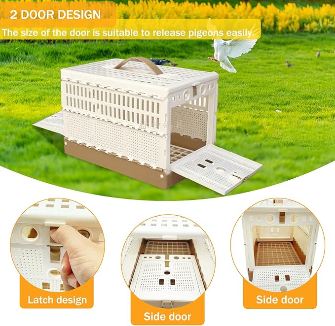 Folding Pigeon Cage Racing Pigeons Travel Cage Pairing Cage Plastic Two Doors Nest Box for Training and Release, Competition(S)